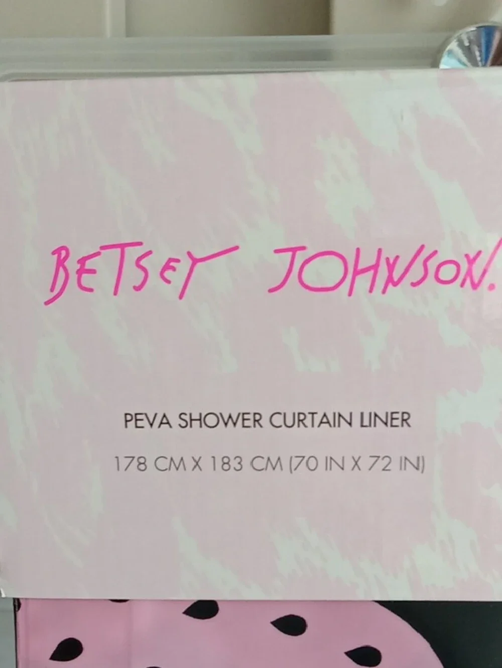 Betsey Johnson Pink & Black Strawberry Print Shower Curtain Liner